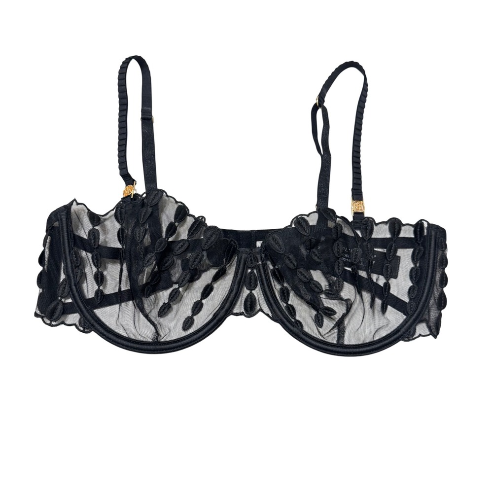 BLUEBELLA Black Sheer Lace Leaf Detail‎ Underwire Balconette Bra 36DD